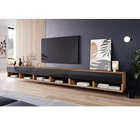 PIASKI Meuble TV 300 cm LOWBOARD A, sans éclairage LED, grand meuble TV, meuble TV, différentes couleurs (Wotan/noir)