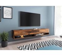 PIASKI Meuble TV A 180 cm, Couleur Bois Old Style, Flotant, Salon avec Éclairage LED, Marron