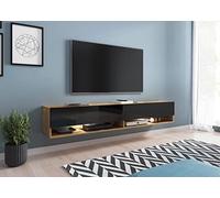 PIASKI Meuble TV Lowboard A 180 cm, meuble TV, couleur noir Wotan, éclairage LED en option (avec éclairage LED)