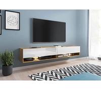 PIASKI Meuble TV Lowboard A 180 cm Meuble TV Flottant Blanc Wotan, éclairage LED en option (avec éclairage LED)