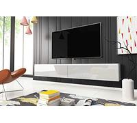 PIASKI Meuble TV LOWBOARD D 180 cm, support TV, meuble TV suspendu, blanc, béton (avec éclairage LED)