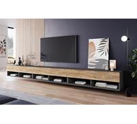 PIASKI Meuble TV LOWBOARD de 300 cm A, éclairage LED inclus, Grand meuble TV, Couleurs variées (Mat/Châtaignier)