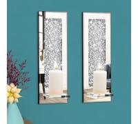 Pibeyer Lot de 2 bougeoirs muraux rectangulaires avec miroir argenté et cristaux écrasés, décoration murale pour salon, salle à manger et chambre à coucher