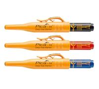 Pica Ink-Set | 3 marqueurs de trous profonds noir rouge bleu | Pointe 1,5 mm | Marqueur permanent pour zones difficiles | Idéal pour perçages | Résistant à l’eau