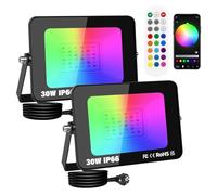 PICAA 2x 30W Projecteur LED RGB Exterieur APP Télécommande, 3000LM