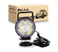 PICAA 4 pouces 27W LED Flood Lampe de Travail Portable Base Magnétique | prise allume-cigare,Rond,12V/24V, 6000K, étanche IP67,câble 5m,Pour voiture camion 4x4 SUV ATV tracteur hors route,1PCS