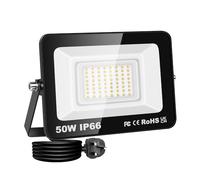 PICAA 50W Projecteur LED Exterieur, 5000LM 4000K Blanc Chaud Spot LED | avec EU Prise, Eclairage Mural pour Jardin, Patio, Garage, Entrée