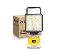 PICAA Lampe de Travail LED Sans Fil 48W 4800LM pour Dewalt 18/20 V | Projecteur LED Portable Avec Batterie de Type C et Charge USB pour Travaux, Chantier, Garage, Camping (pas de Batterie)