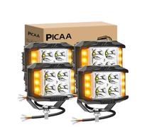 PICAA Phare de Travail LED, 4PCS 4 Pouces 35W stroboscope Blanc ambre | Lumière de Travail,IP67 étanche,Tireur latéral,Spot/Flood Combo,Hors Route pour Jeep Camion ATV SUV Voiture Bateau,12V 24V