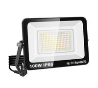 PICAA Projecteur LED 100W, étanche IP66, éclairage de sécurité 10000 LM | applique murale extérieure, blanc chaud 3000K, pour jardin, cour, garage, terrasse, entrepôt, avec prise UE (1 pièce)