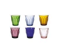 Picardie - Lot de 6 Gobelets 25 cl Vert / Marine / Vermeil / Prune / Saphir / Rose - Verre trempé