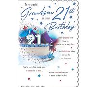 Piccadilly Greetings Carte d'anniversaire traditionnelle 21 ans pour petit-fils - 22,9 x 15,2 cm, blanc/gris