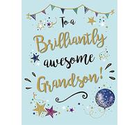 Piccadilly Greetings Group Ltd Gold Dust - To A Brillinately Awesome Grandson - Carte d'anniversaire, vert, 20,3 x 15,2 cm