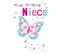Piccadilly Greetings Group Ltd Jolie carte d'anniversaire colorée avec papillons et fleurs pour nièce, rose, blanc, bleu, gris, 17,8 x 12,7 cm