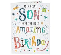 Piccadilly Greetings Regal Publishing Carte d'anniversaire moderne pour fils, vert, noir, gris, orange, blanc, 20,3 x 15,2 cm