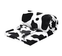 PiccoCasa Couverture avec motif vache, douce de 300 g/m², légère, confortable, texture vache chaude, couleur blanc et noir, pour canapé, lit, bureau, 100 x 130 cm