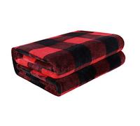 PICCOCASA Couverture Plaid Lit pour Canapé en Molleton Flanelle Peluche Carreaux Buffalo Chaude Rouge et Noir 130 x 150 cm