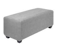 PiccoCasa Housse de Pouf très Extensible avec Ourlet élastique - Housse de Tabouret de Rangement en Tissu Jacquard à Petits Carreaux rectangulaires - Gris Clair - Taille S