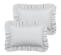 PiccoCasa Lot de 2 taies d'oreiller à Volants brossés, Douces et Respirantes avec Fermeture à Rabat - en Microfibre d'ourlet de 10,2 cm, Gris Clair (50 x 65 cm)