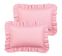 PiccoCasa Lot de 2 taies d'oreiller à Volants brossés Doux et Respirantes avec Fermeture à Rabat - en Microfibre d'ourlet de 10,2 cm - Rose - 50 x 75 cm