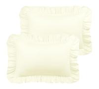 PiccoCasa Lot de 2 taies d'oreiller à Volants brossés Doux et Respirantes avec Fermeture à Rabat - en Microfibre d'ourlet de 10,2 cm - Crème - 50 x 65 cm