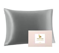 PiccoCasa Taie Oreiller Soie Housse 22 Momme 6A avec Fermeture éclair pour Cheveux et Peau Gris foncé 43x63cm