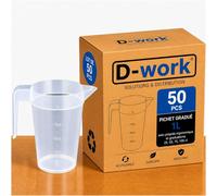 Pichet 1 L avec Poignée Ergonomique et Graduations 25, 50, 75, 100 cl, Réutilisable en PP sans BPA - Translucide - D-Work