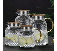 Pichet à jus texturé résistant à la chaleur en borosilicate de haute qualité, grande capacité, théière en verre avec couvercle en bambou et acier, bouilloire de maison, pot à citron, bouilloire, piche