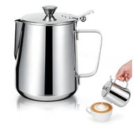 Pichet à lait avec couvercle, Tasse à café en Acier Inoxydable,600 ml/1000 ml, pichet à lait en acier inoxydable, tasse à mousser le laits avec poignée pour café au laits (1000ML)
