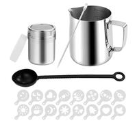Pichet à lait en acier inoxydable de 350 ml avec indicateur de mesure, accessoires barista, carafe à café crème lait, mousseur à lait en acier inoxydable, stylo à latte, pochoir à cappuccino