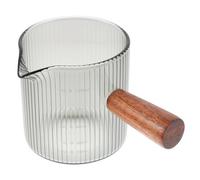 Pichet à Lait en Verre 90ml avec Poignée en Bois Gradué | Bec Verseur Précis, Surface Transparente et Lisse, pour Mesurer Chocolat Chaud, Jus ou Café Lors des Fêtes