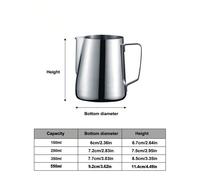 Pichet à moussage de lait en acier inoxydable pour l'art du café. Fournitures scolaires, rentrée scolaire 550 ml,350 ml,250 ml,150 mlAcier inoxydable