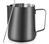 Pichet à mousse de lait Ibenzoa® en acier inoxydable 304, avec stylo pour motifs latte, échelle de mesure intégrée, capacité de 350 ml, idéal pour le cappuccino et l'espresso