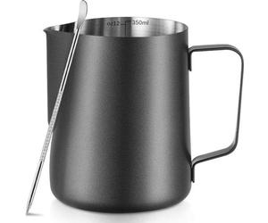 Pichet à mousse de lait Ibenzoa® en acier inoxydable 304, avec stylo pour motifs latte, échelle de mesure intégrée, capacité de 350 ml, idéal pour le cappuccino et l'espresso