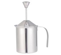 Pichet à Mousser le Lait Argenté Manuel en Acier Inoxydable 400 Cc | Double Filtre à Mailles, Pompe à Pression, Couvercle Piston, pour Café à Maison Comptoir