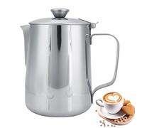 Pichet à Mousser le Lait, Crémier à Café en Acier Inoxydable Pichet à Mousser à Lait Pichet à Mousser à Main Avec Poignée de Couvercle Pour la Fabrication de Cappuccino/espresso/latte(600ml)
