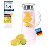 Pichet d'eau Pichet d'eau 1,5 litre, pichet en verre avec filtre et couvercle en acier inoxydable Carafe à boisson Carafe en verre avec poignée