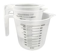 Pichet doseur 3 pièces, pichet à eau en plastique transparent 1L/500 ml/250 ml avec poignée, tasse doseuse facile à lire sans BPA pour la cuisine, la pâtisserie.