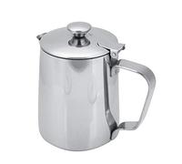 Pichet En Acier Inoxydable Tasse De Lait Pichet Cruche Avec Couvercle Pour Art Du Café Latte Pour Cuisine De Bureau Avec Poignée(350 ml-Argent)