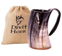 Pichet en corne de bœuf, 1 litre, poli, cruche à bière médiévale