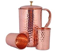 Pichet en cuivre de 1,5 l avec 2 pichets à eau en verre en cuivre pour la guérison ayurvédique, sans doublure, pichet en cuivre, pichet ayurvédique pour eau potable, Moscow Mule, Cocktail (design 04)