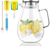 Pichet en verre 2 litres Carafe filtre couvercle agitateur brosse de nettoyage Pichet d'eau thé glacé Vin café lait jus de fruits Carafe à boissons