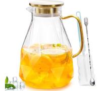 Pichet en verre avec couvercle, 2,2 litres, design moderne en forme de diamant, pichet en verre résistant à la chaleur, livré avec une cuillère doseuse, une brosse et un socle.