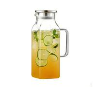 Pichet en verre avec couvercle - Carafe à eau en verre isolé, bouteille de boisson 2 l avec poignée et couvercle | Pot à boissons | Pour thé, café, jus, lait, limonade, réfrigérateur, comptoir