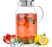 Pichet en verre de 2000 ml avec couvercle, carafe de 2 L pour jus et thé glacé avec couvercle