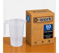 Pichet Gradué 1.5 L avec Poignée Ergonomique, Graduations 100, 150 cl, Réutilisable en PP sans BPA - Translucide - D-Work