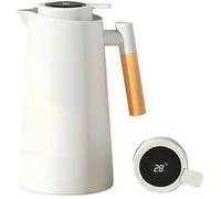 Pichet Isotherme, 1L Carafe à Café Thermique, Thermos Sous Vide Isolé, Manche En Bois, Pour Le Café Au Thé Chaud Et Froid(Blanc)