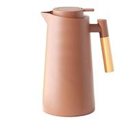 Pichet Isotherme Bouteille Sous Vide Isolé, Carafe à Café Thermique Pour Le Thé Café Chaud Et Froid, Avec Simple Bouton Poussoir De Sécurité, Manche En Bois, Pour Hôtel Bureau Domicile (Brun,1L)
