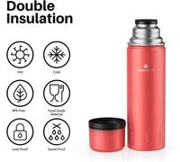 Pichet isotherme en acier inoxydable 1 L / 500 ml, sans BPA, pour boissons chaudes et froides