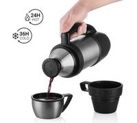 Pichet isotherme haut de gamme en acier inoxydable pour boissons chaudes, 1,2 litre, étanche, robuste, avec 2 tasses